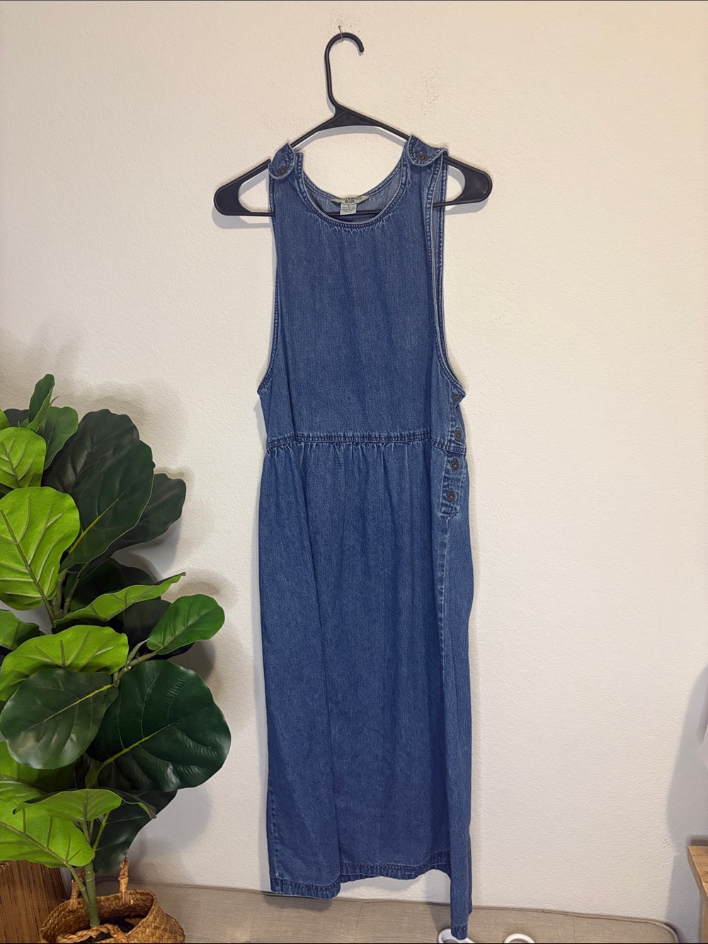 Vintage Sleeveless Denim Midi jumper dress with buttons M
